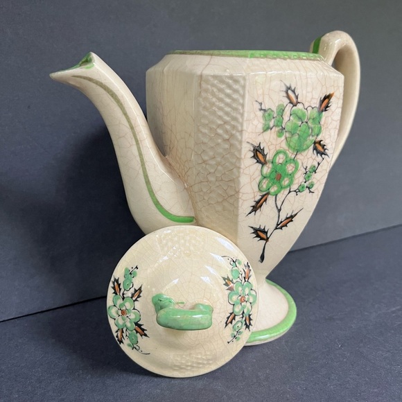 VTG Japan Tea Set Teapot Sugar Bowl Cream Pitcher Yellow Cottage Green Floral - Picture 5 of 15